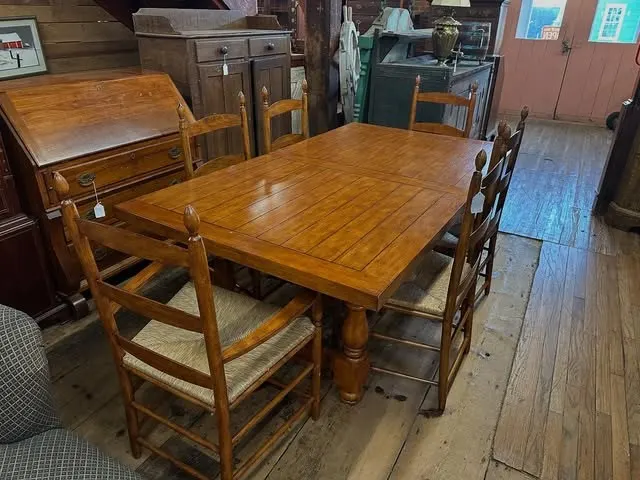 Farm table with ladder-back chairs